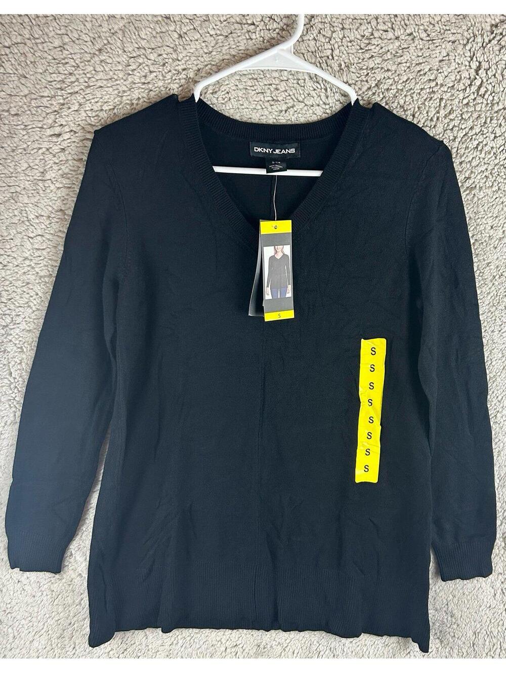 DKNY Jeans Women’s Black V-Neck Sweater Size Small NWT Long Sleeve